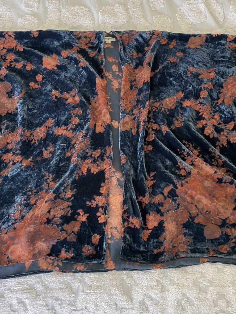 World Market Velvet Burnout Kimono Cardigan One Size Orange Blue Boho Resort - Picture 4 of 11